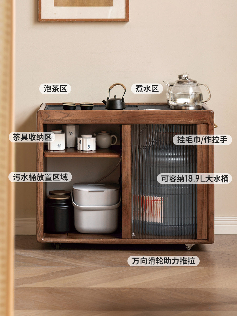 实木移动茶水柜烧水壶一体边几置物架客厅沙发侧边柜